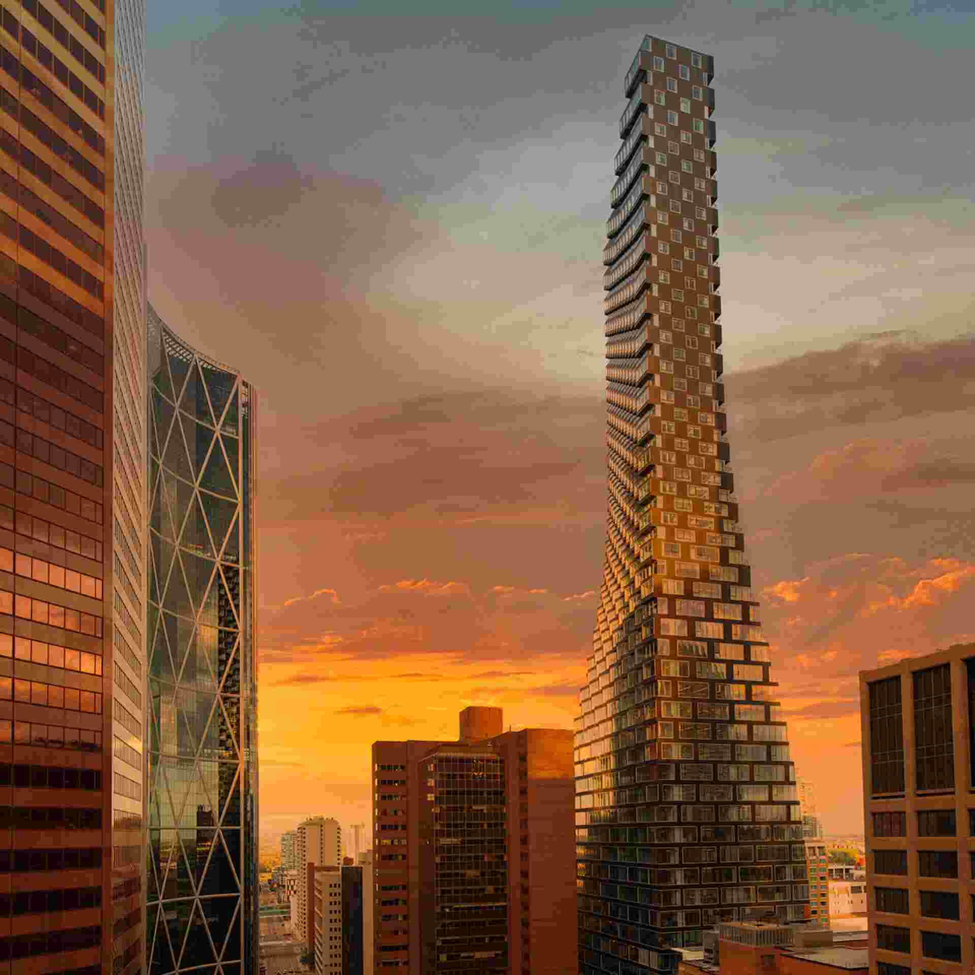 Telus Sky – 685 Centre SouthWest – Commercial - telus-sky-exterior-building-cityscape-sunset