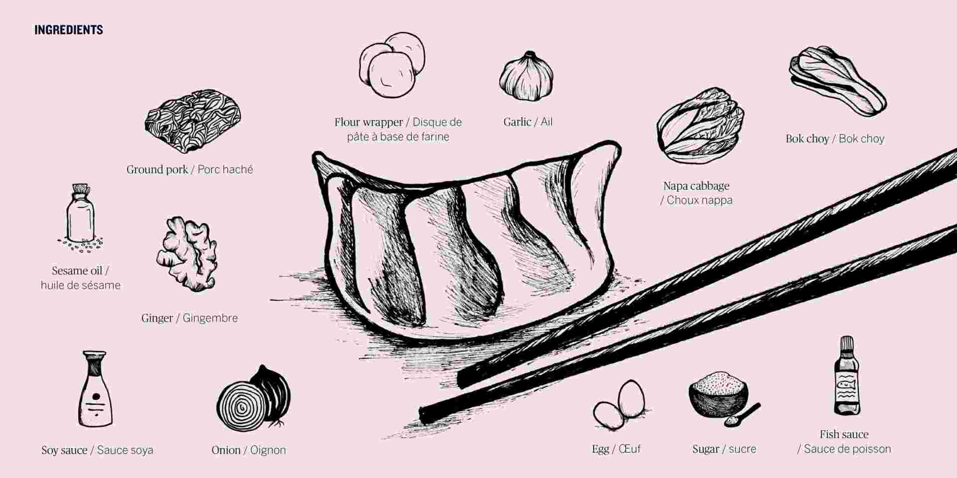 En bonne et due forme - FeaturedImage_Illustration-by-GRANT-IRVING-of-dumpling-and-its-ingredients