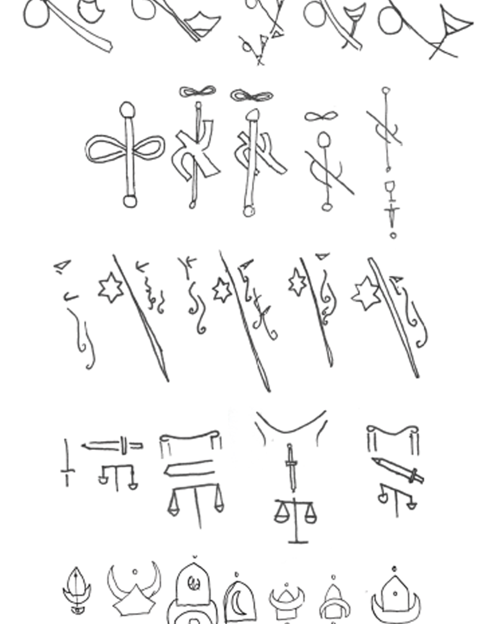 Various symbol sketches from artist.